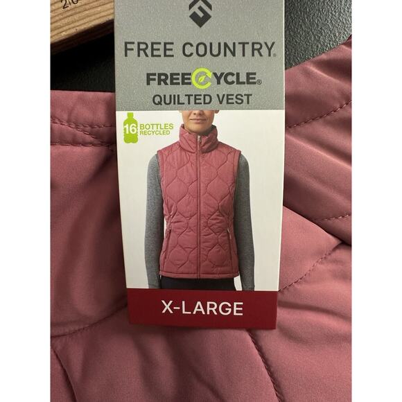 NEW FREE COUNTRY XL Women Outdoor In Pink Clay Quilted Vest Zip Pockets CLT - Picture 6 of 9
